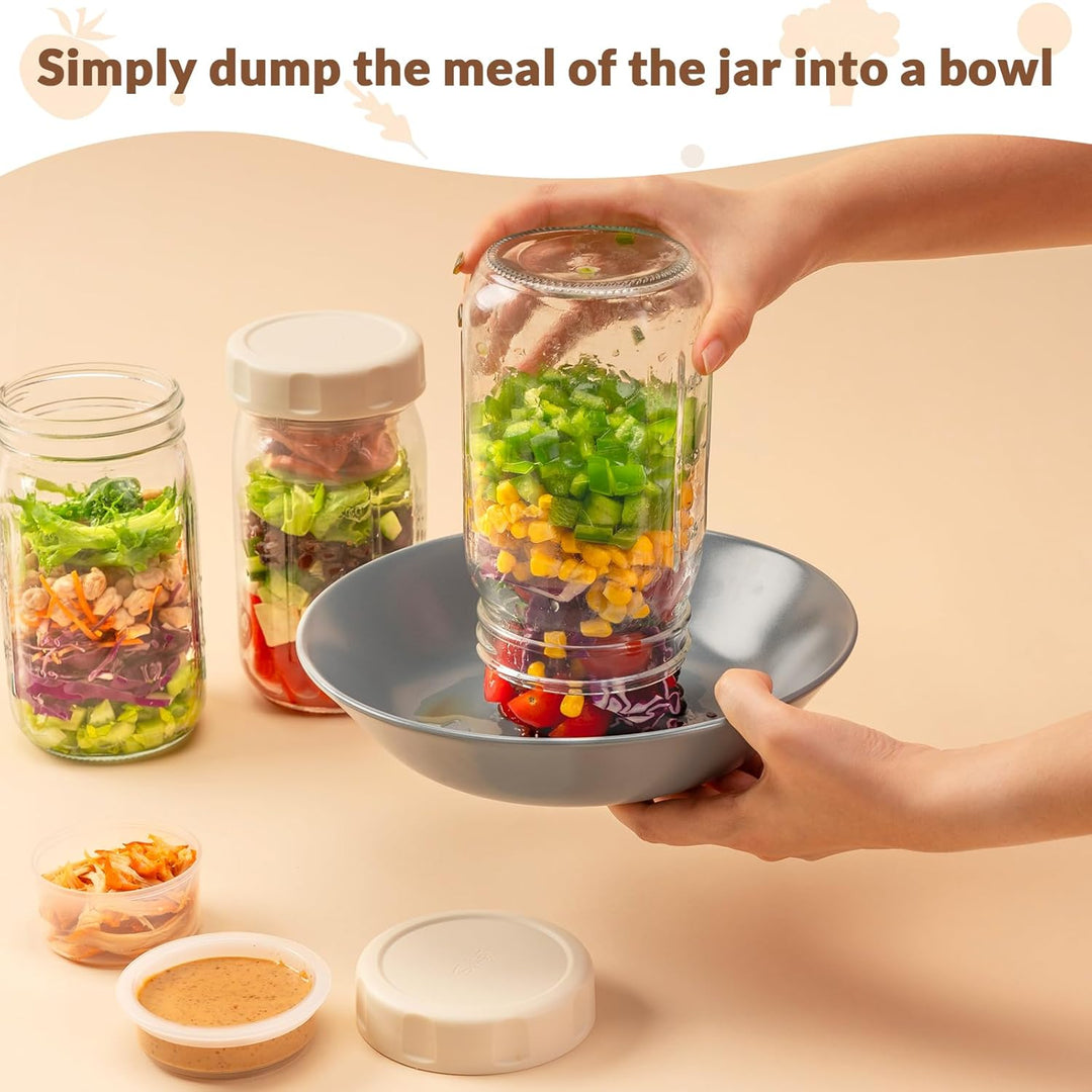🥗Two-Piece Glass Salad Jar Set – 34oz Capacity, Leak-Proof & Perfect for Meal Prep