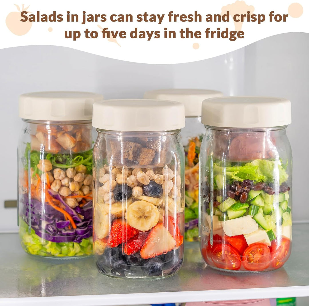 🥗Two-Piece Glass Salad Jar Set – 34oz Capacity, Leak-Proof & Perfect for Meal Prep