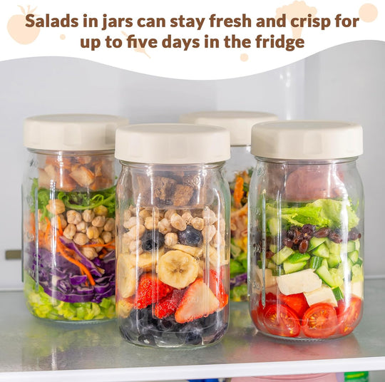 🥗Two-Piece Glass Salad Jar Set – 34oz Capacity, Leak-Proof & Perfect for Meal Prep