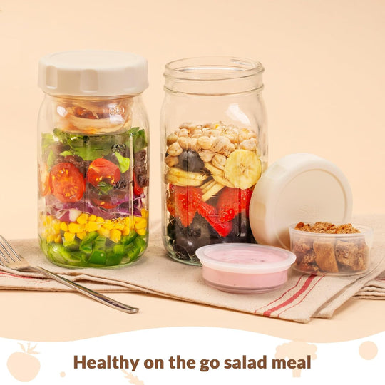 🥗Two-Piece Glass Salad Jar Set – 34oz Capacity, Leak-Proof & Perfect for Meal Prep