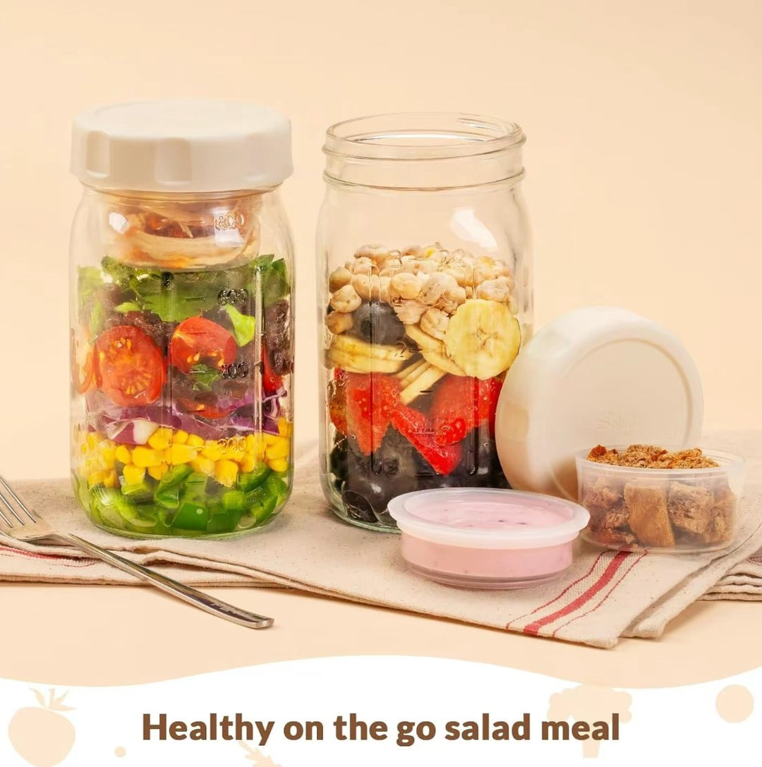 🥗Two-Piece Glass Salad Jar Set – 34oz Capacity, Leak-Proof & Perfect for Meal Prep