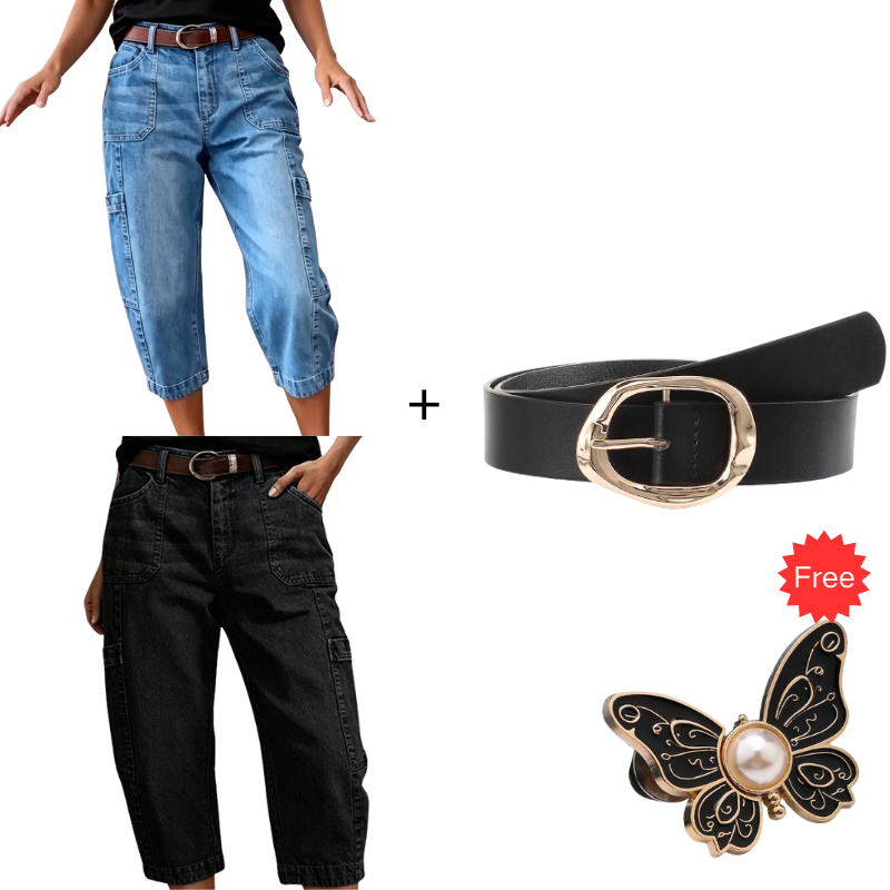 👖 LIMITED-TIME 50% OFF! &FERR SHIPPING✈️✨ Women's Casual Stretchy Cropped Denim Pants – Barrel Fit, Mid-Waist, Multi-Pockets 🌿