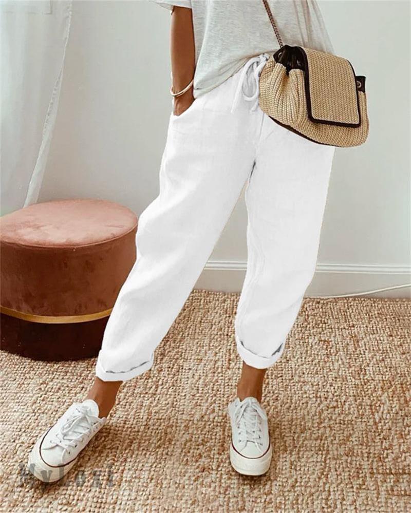 🎁 50% OFF !! 👖🌿 Casual Cotton and Linen Pants for Women – Breathable, High-Waisted & Ankle-Length Elegance ✨☀️