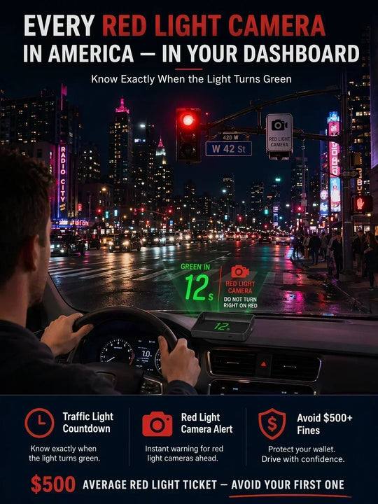 🚗50% OFF NOW! Head-Up Display Car GPS Digital Speedometer – Traffic Light Countdown & Red Light Camera Alert HUD, Universal Driver Safety Warning Device to Avoid Tickets for City Driving