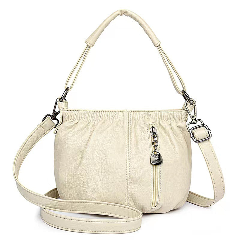 👜Pleated Bucket Leather Handbag – Soft Material, Adjustable Strap & Chic Casual Style ✨