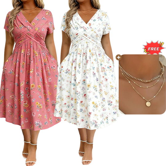 💃2026 Summer Hot Sale 70% OFF🌿⏳Women's V-Neck Floral Print Dress with Twist Waist
