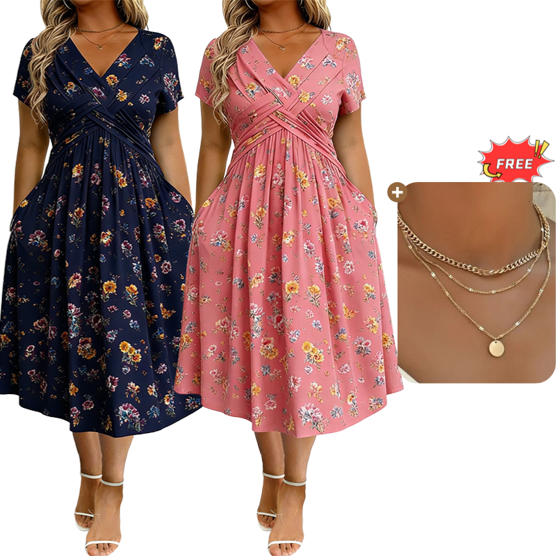 💃2026 Summer Hot Sale 70% OFF🌿⏳Women's V-Neck Floral Print Dress with Twist Waist