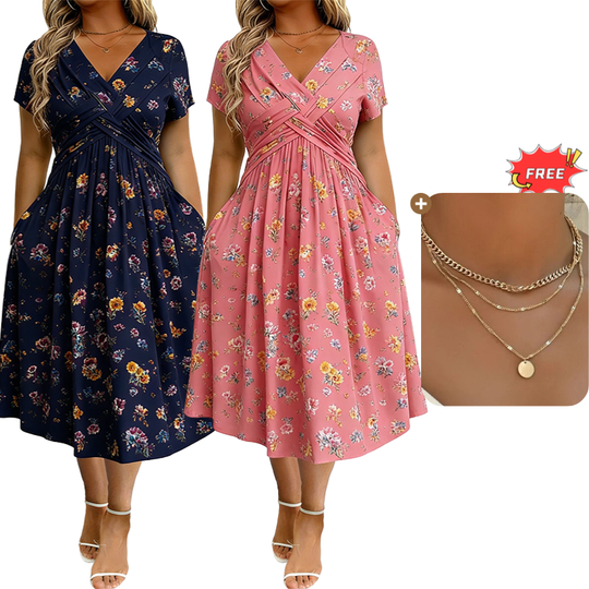 💃2026 Summer Hot Sale 70% OFF🌿⏳Women's V-Neck Floral Print Dress with Twist Waist