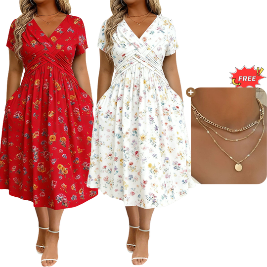 💃2026 Summer Hot Sale 70% OFF🌿⏳Women's V-Neck Floral Print Dress with Twist Waist