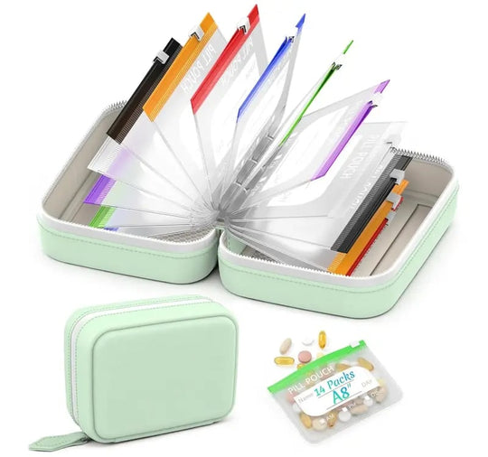 🥳2026 HOT SALE🥳💞50K+ SOLD!💊🧳 50% OFF! A8 Waterproof Pill Pouch Set – 14 colour‑coded pouches, waterproof & crush‑proof shell. Holds 7‑14 days of meds – perfect for travel & daily routines! 🗓️✨