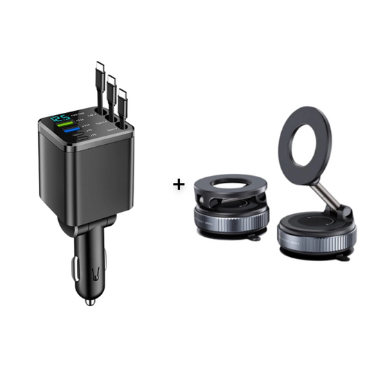 ⏳Limited-time 50% off⏰Fast Charging 7-in-1 Retractable Fast Car Charger with Voltage Display – USB-C For Android&Lighting For APPLE🔋📱