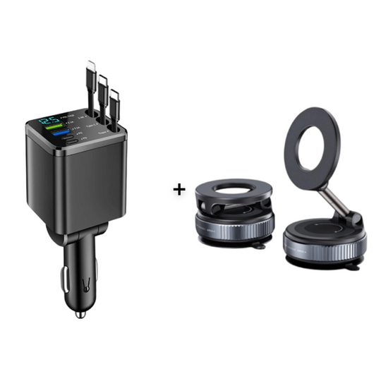 ⏳Limited-time 50% off⏰Fast Charging 7-in-1 Retractable Fast Car Charger with Voltage Display – USB-C For Android&Lighting For APPLE🔋📱