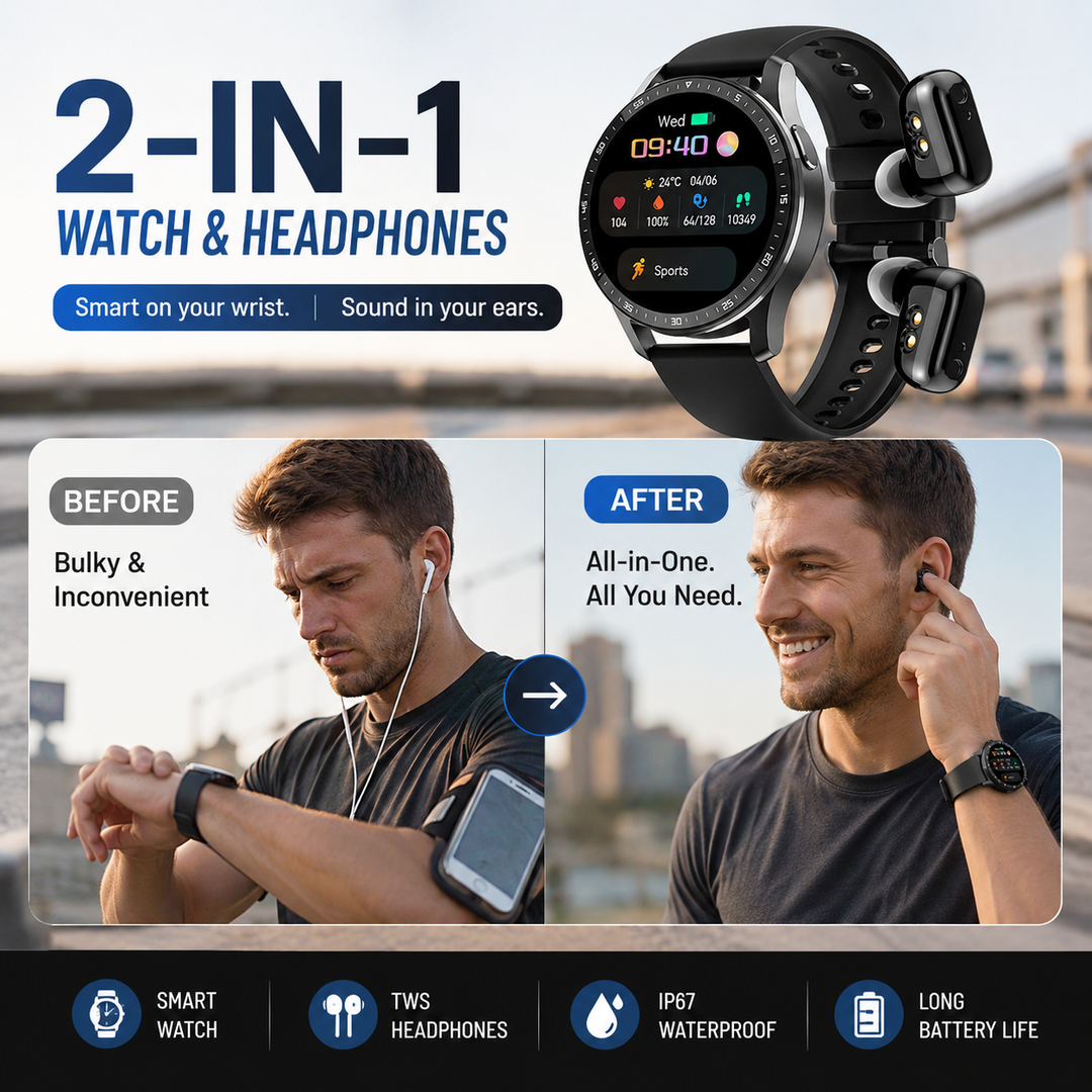 ⌚ 49% OFF NOW! 🎧 2-in-1 Smartwatch with Wireless Earbuds – Music, Calls & Fitness All in One 📱