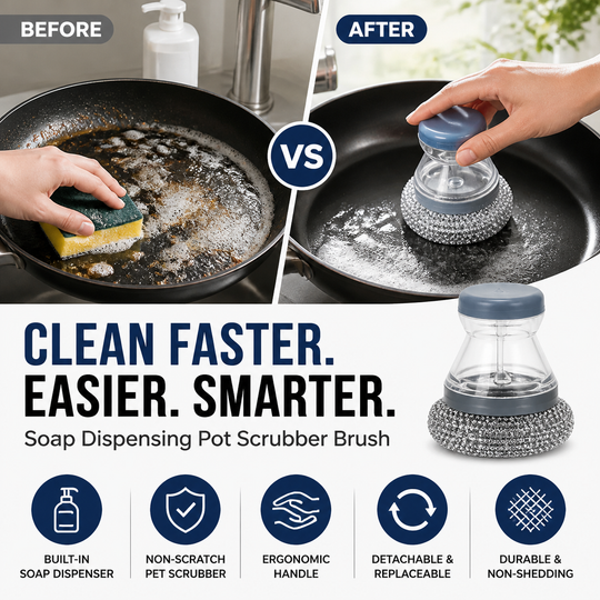 🥳HOT SALE🥳💞10K+ SOLD! Scrub Grease Instantly! No-Scratch Built-In Soap Dish Brush