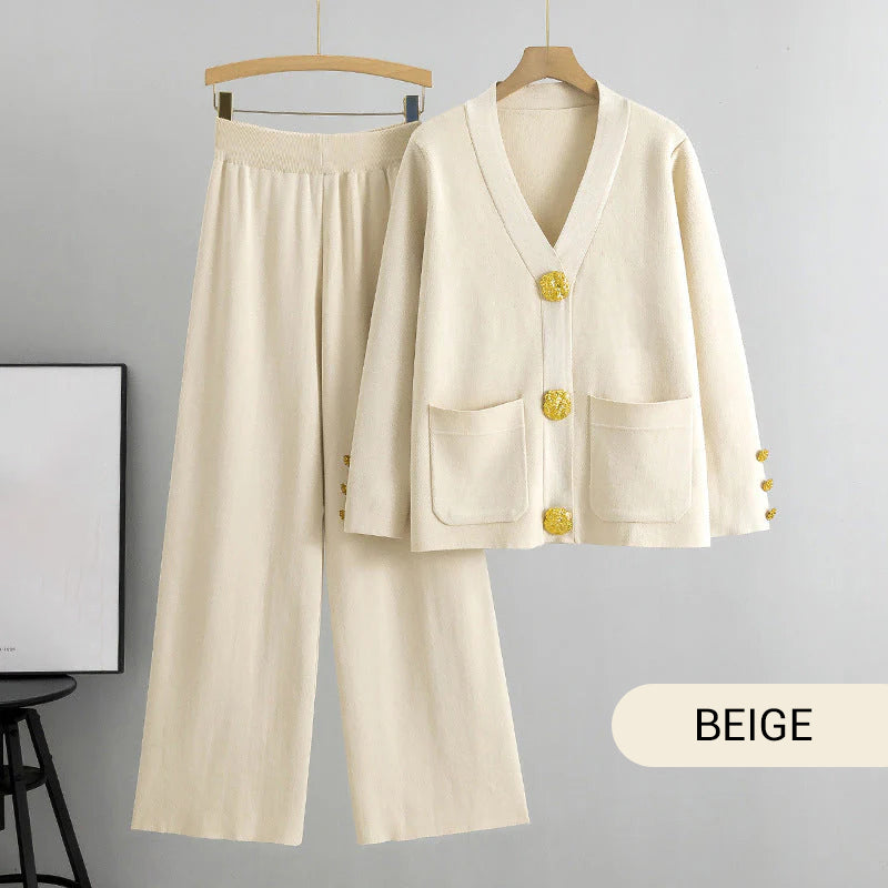Gold Button Soft Knit Trouser Co-Ord