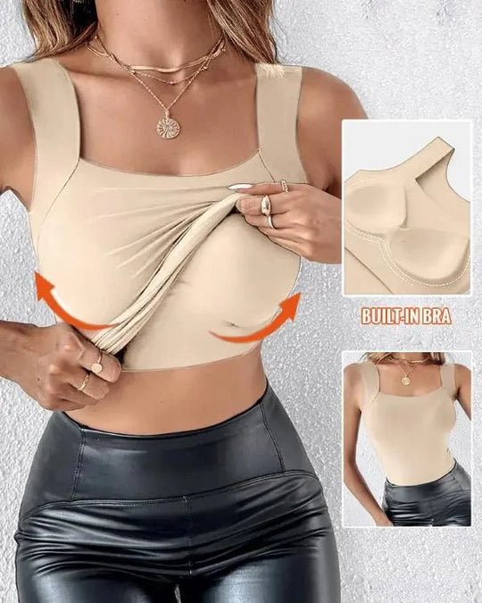 Women’s U-Neck Tank Tops with Built-In Bra