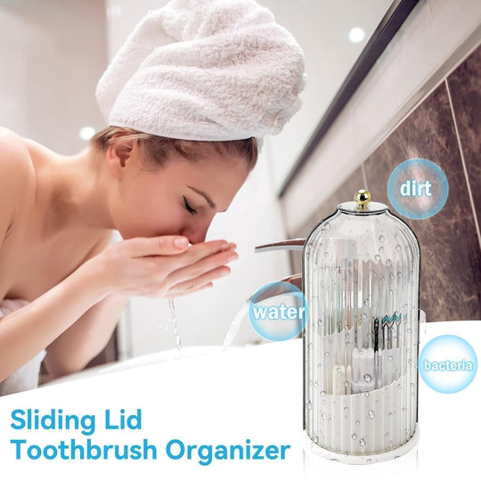 🧴 COMPRA 2 E LEVA 1 GRATIS! 🚪 Organizador de cepillos de dentes con tapa deslizante: compacto, con capacidade para varios cepillos &  Perfecto para a encimera do baño 🛁
