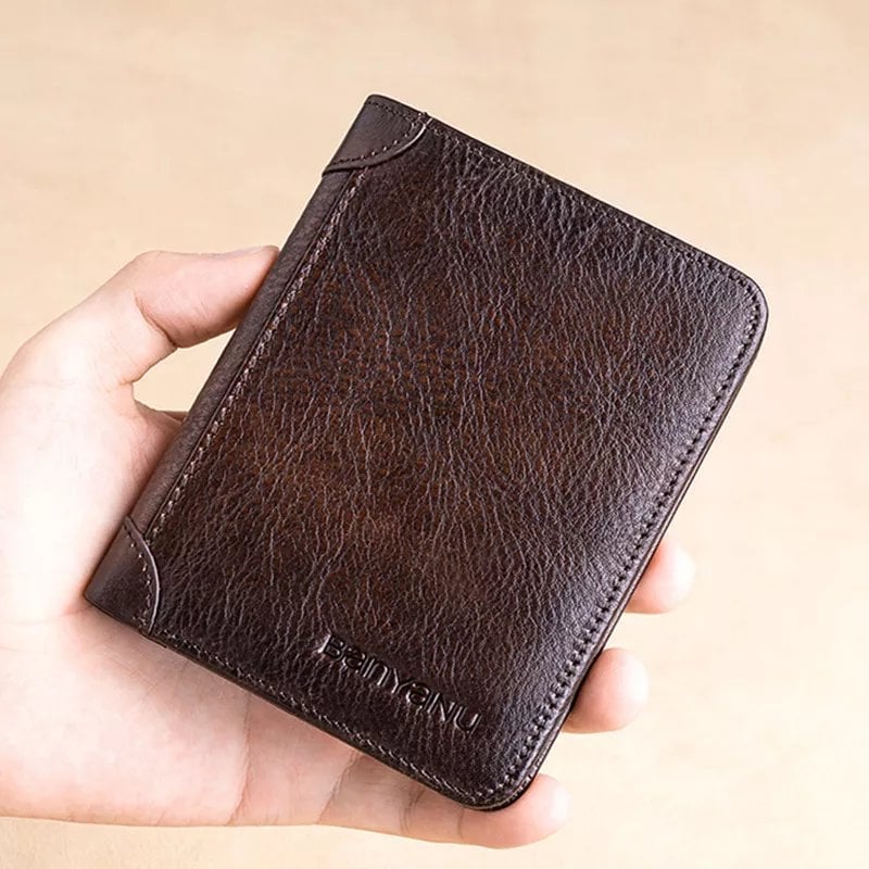 🔥2026 New Arrival🔥Minimalist RFID Blocking Leather Wallet for Men – Ultra-Thin, Genuine Top-Layer Cowhide, Short Design for Everyday Carry