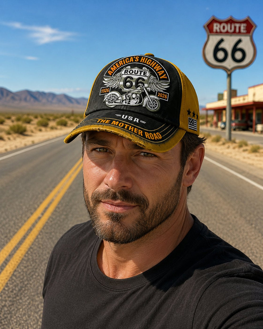 🎁Limited-Time 50% Off !! Retro US Route 66 100th Anniversary Art Printed Casual Baseball Cap - 100% Cotton