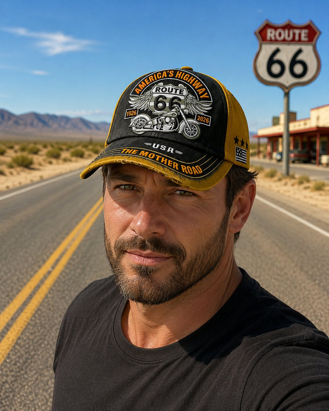 🎁Limited-Time 50% Off !! Retro US Route 66 100th Anniversary Art Printed Casual Baseball Cap - 100% Cotton