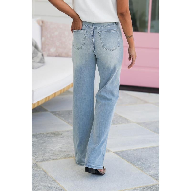 ⏰Hot Sales - 50% OFF👖High Rise Vintage Wash Tummy Control Top Straight Leg Jeans