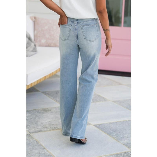 ⏰Hot Sales - 50% OFF👖High Rise Vintage Wash Tummy Control Top Straight Leg Jeans