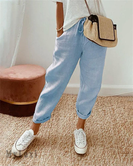 🎁 50% OFF !! 👖🌿 Casual Cotton and Linen Pants for Women – Breathable, High-Waisted & Ankle-Length Elegance ✨☀️