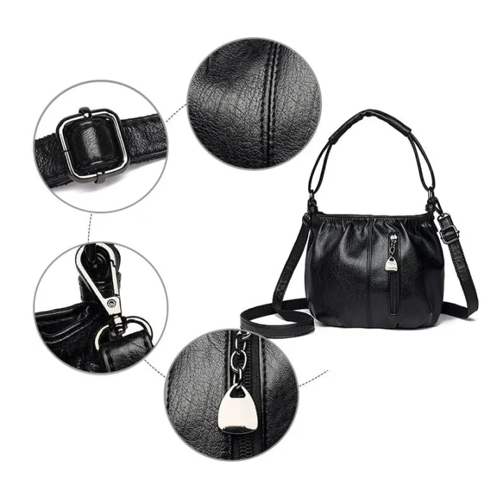 👜Pleated Bucket Leather Handbag – Soft Material, Adjustable Strap & Chic Casual Style ✨