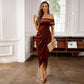 💃Women's Elegant Off The Shoulder Ruched Velvet Dress