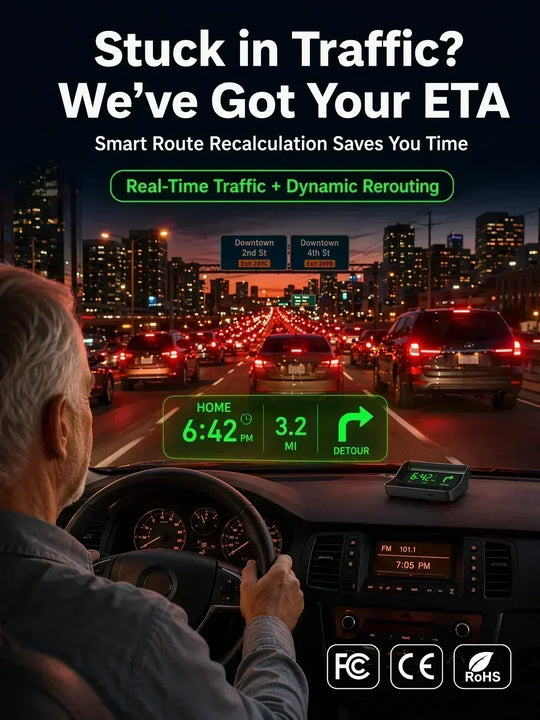 🚗50% OFF NOW! Head-Up Display Car GPS Digital Speedometer – Traffic Light Countdown & Red Light Camera Alert HUD, Universal Driver Safety Warning Device to Avoid Tickets for City Driving
