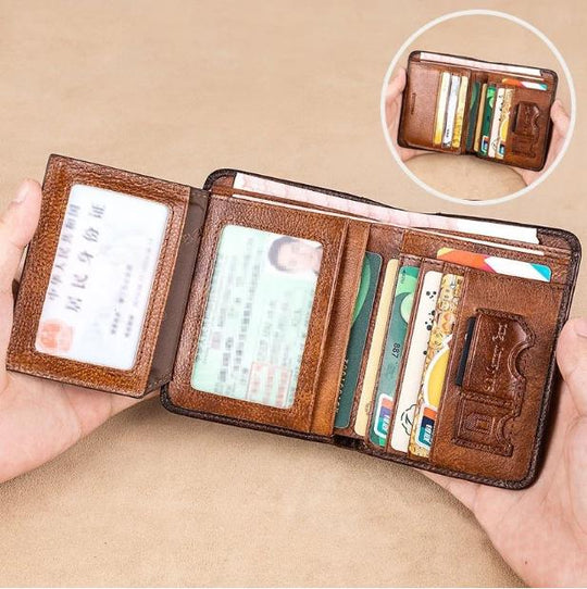 🔥2026 New Arrival🔥Minimalist RFID Blocking Leather Wallet for Men – Ultra-Thin, Genuine Top-Layer Cowhide, Short Design for Everyday Carry