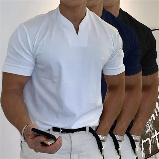 💎 Men’s Gentleman Business Short Sleeve T-Shirt – V-Neck, Breathable Cotton Blend & Available Up to 5XL 👕✨
