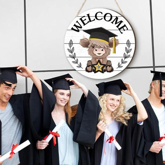 🐇 Paasuitverkoop💥Welkomstbord met Schotse hooglandkoe, verwisselbaar met magneet, afneembare hoedjes, schattige hangende koeien