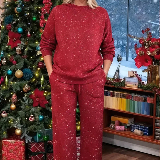 Women's Glitter Pullover Sweater & Pants 2-Piece Set