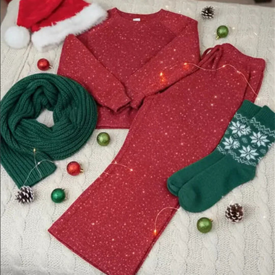 Women's Glitter Pullover Sweater & Pants 2-Piece Set