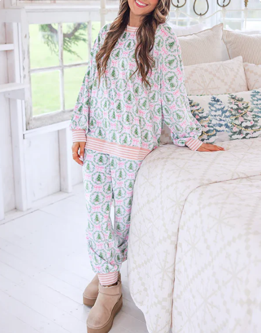 ⏳Limited-time 49% off⏰🎄Christmas Trees and Bows Pajama Set🎁🎀