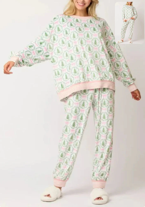 ⏳Limited-time 49% off⏰🎄Christmas Trees and Bows Pajama Set🎁🎀