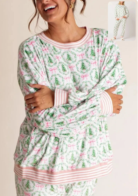 ⏳Limited-time 49% off⏰🎄Christmas Trees and Bows Pajama Set🎁🎀