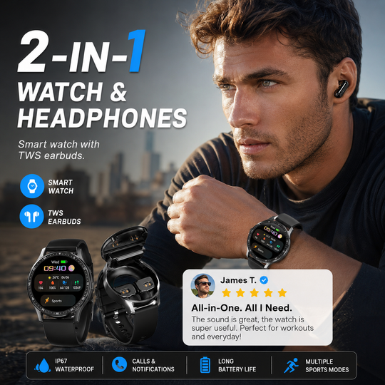 ⌚ 49% OFF NOW! 🎧 2-in-1 Smartwatch with Wireless Earbuds – Music, Calls & Fitness All in One 📱