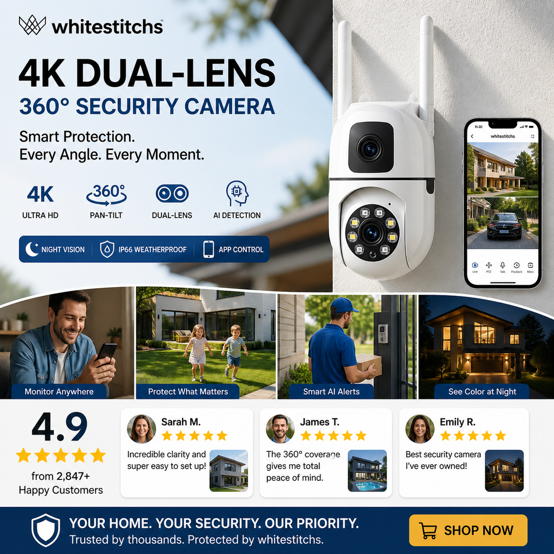 🔍🔍360° Pan & Tilt 4K Dual Lens Security Camera – Outdoor WiFi Surveillance Camera
