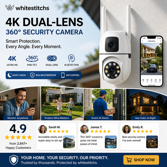 🔍🔍360° Pan & Tilt 4K Dual Lens Security Camera – Outdoor WiFi Surveillance Camera