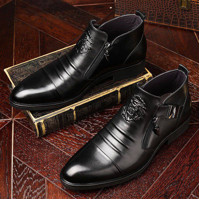 📢📢50 % OFF !!⏰⏰Leather Ankle Boots with Double Side Zipper and Pointed Toes for Men👞