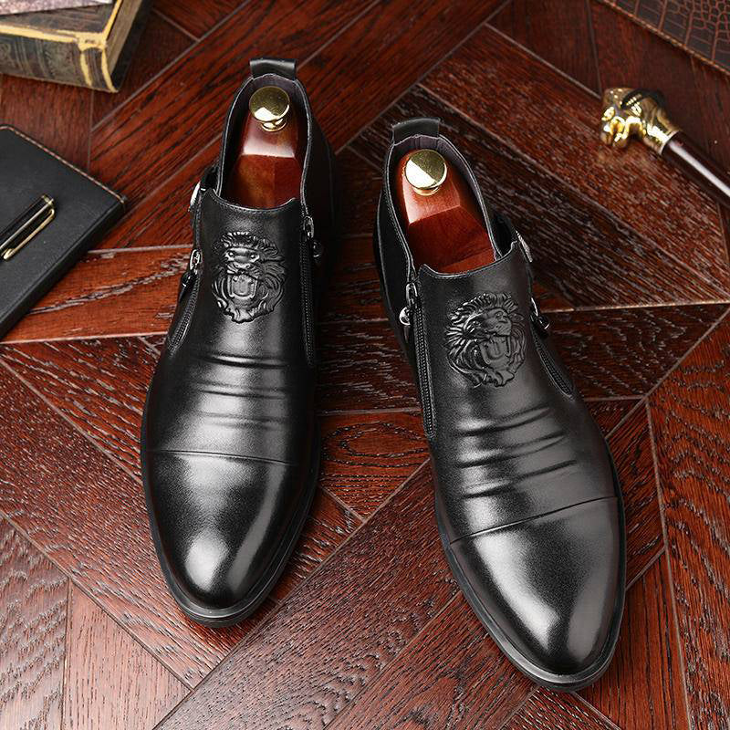 📢📢50 % OFF !!⏰⏰Leather Ankle Boots with Double Side Zipper and Pointed Toes for Men👞