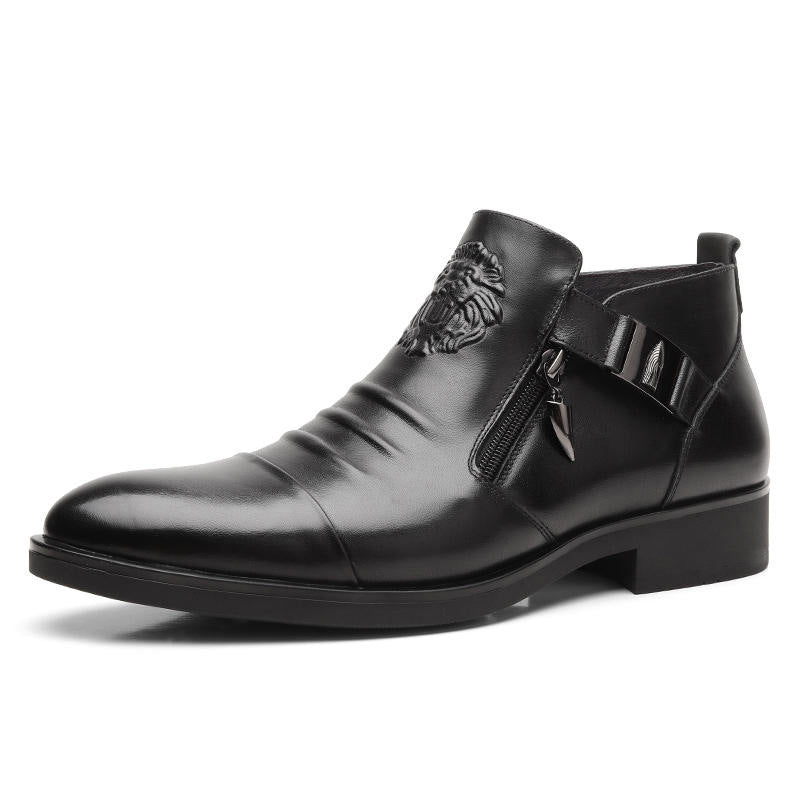 📢📢50 % OFF !!⏰⏰Leather Ankle Boots with Double Side Zipper and Pointed Toes for Men👞