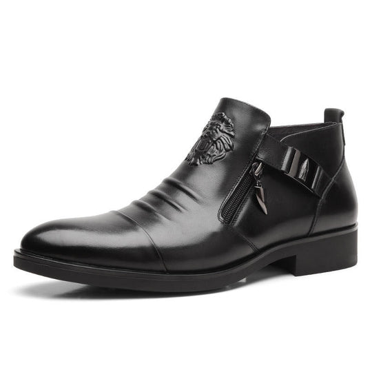 📢📢50 % OFF !!⏰⏰Leather Ankle Boots with Double Side Zipper and Pointed Toes for Men👞