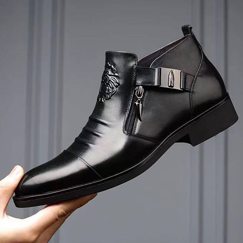 📢📢50 % OFF !!⏰⏰Leather Ankle Boots with Double Side Zipper and Pointed Toes for Men👞