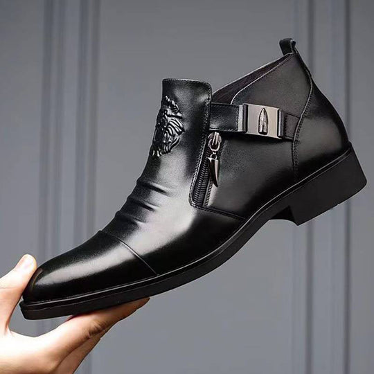 📢📢50 % OFF !!⏰⏰Leather Ankle Boots with Double Side Zipper and Pointed Toes for Men👞