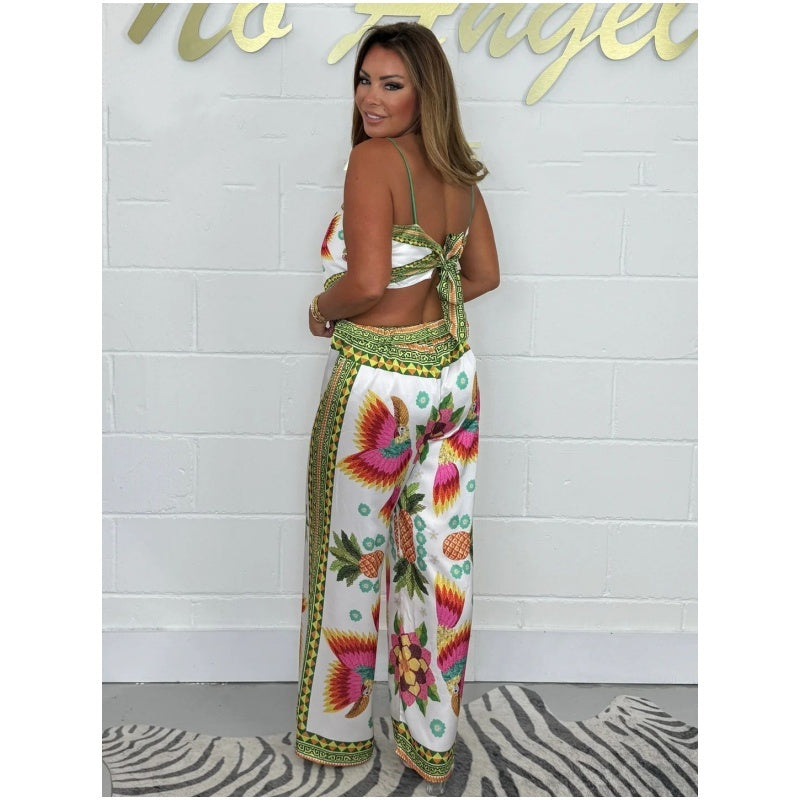 🔥New Arrival 50% OFF⚡50K+ SOLD!💝Spaghetti Strap Printed Top & Loose Women's Pants 2-Piece Set