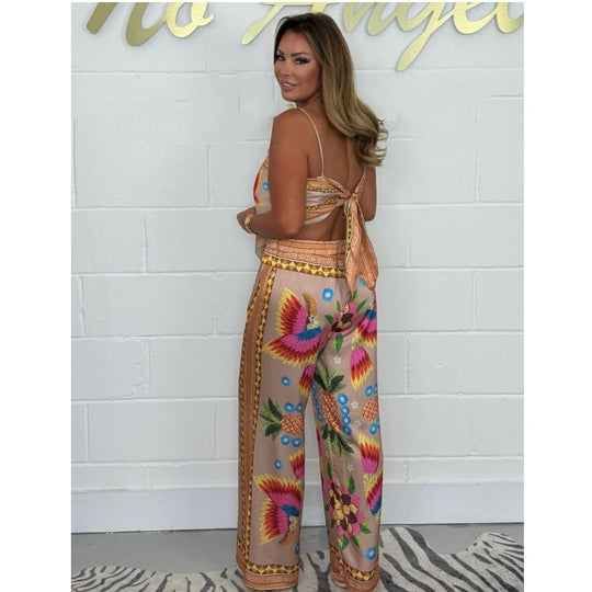 🔥New Arrival 50% OFF⚡50K+ SOLD!💝Spaghetti Strap Printed Top & Loose Women's Pants 2-Piece Set