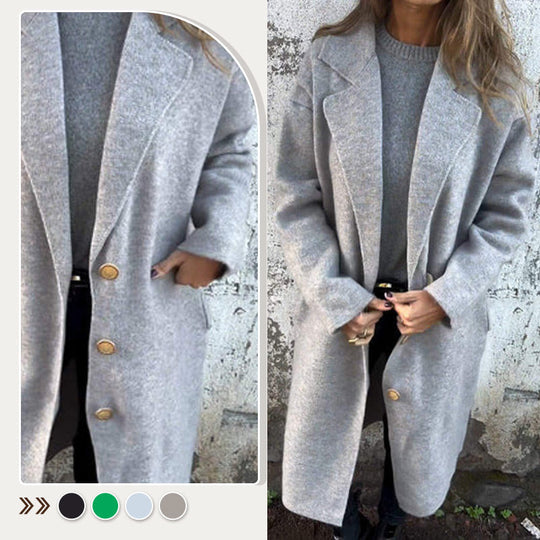 Långärmad Tweed Lapel Coat för kvinnor